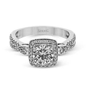 Simon G. 18K White Gold Diamond Engagement Ring with Cushion Halo