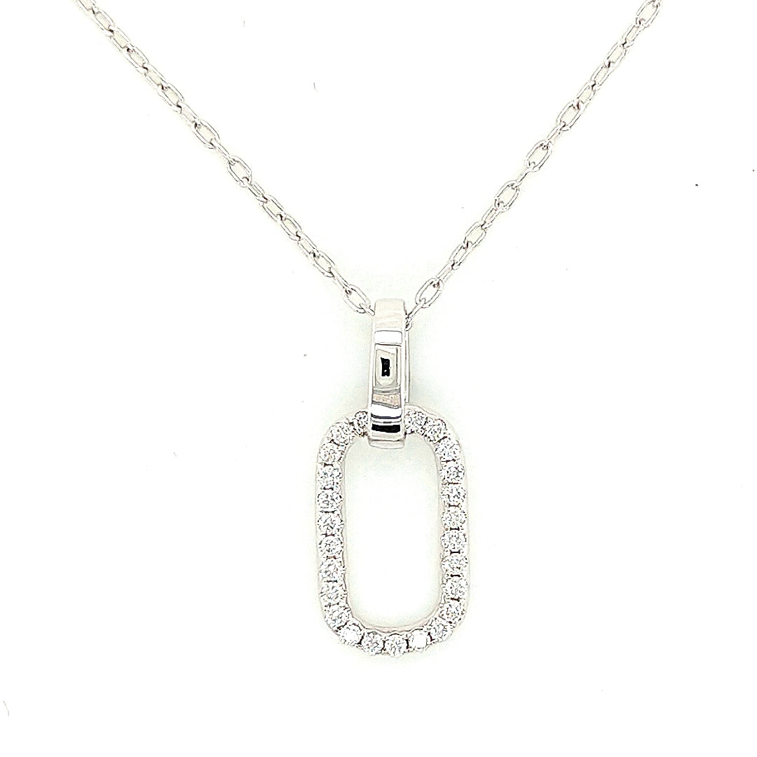 18K White Gold Diamond Oval Link Necklace