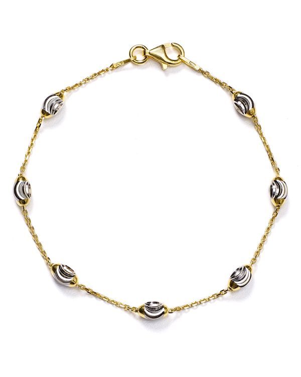 Rhodium Plated Two Tone Sterling Silver and Gold Plated Oval Station Anklet