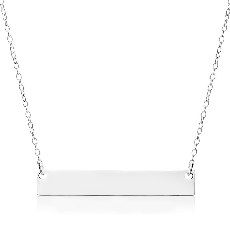 Custom Engraved Sterling Silver Bar Necklace on Cable Link Chain