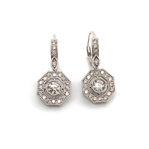 14K White Gold Vintage Inspired Diamond Dropped Earring