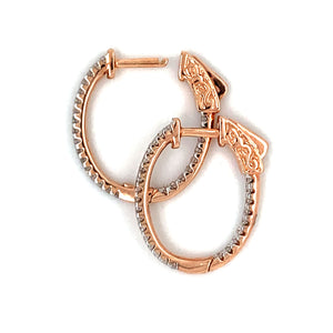 14K Rose Gold Oval Diamond Hoop Earrings