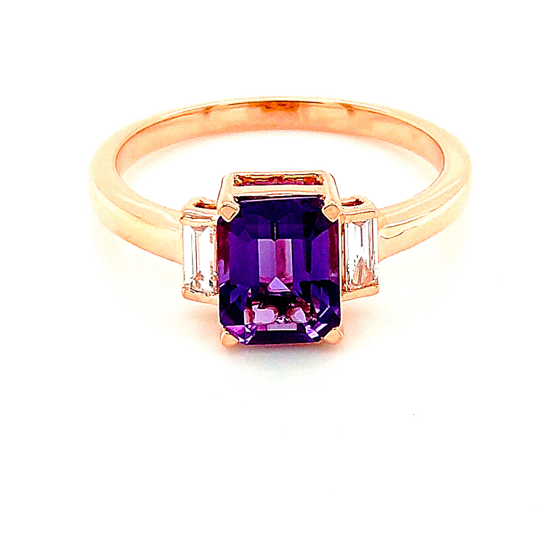 14K Rose Gold Amethyst & Baguette Diamond Ring