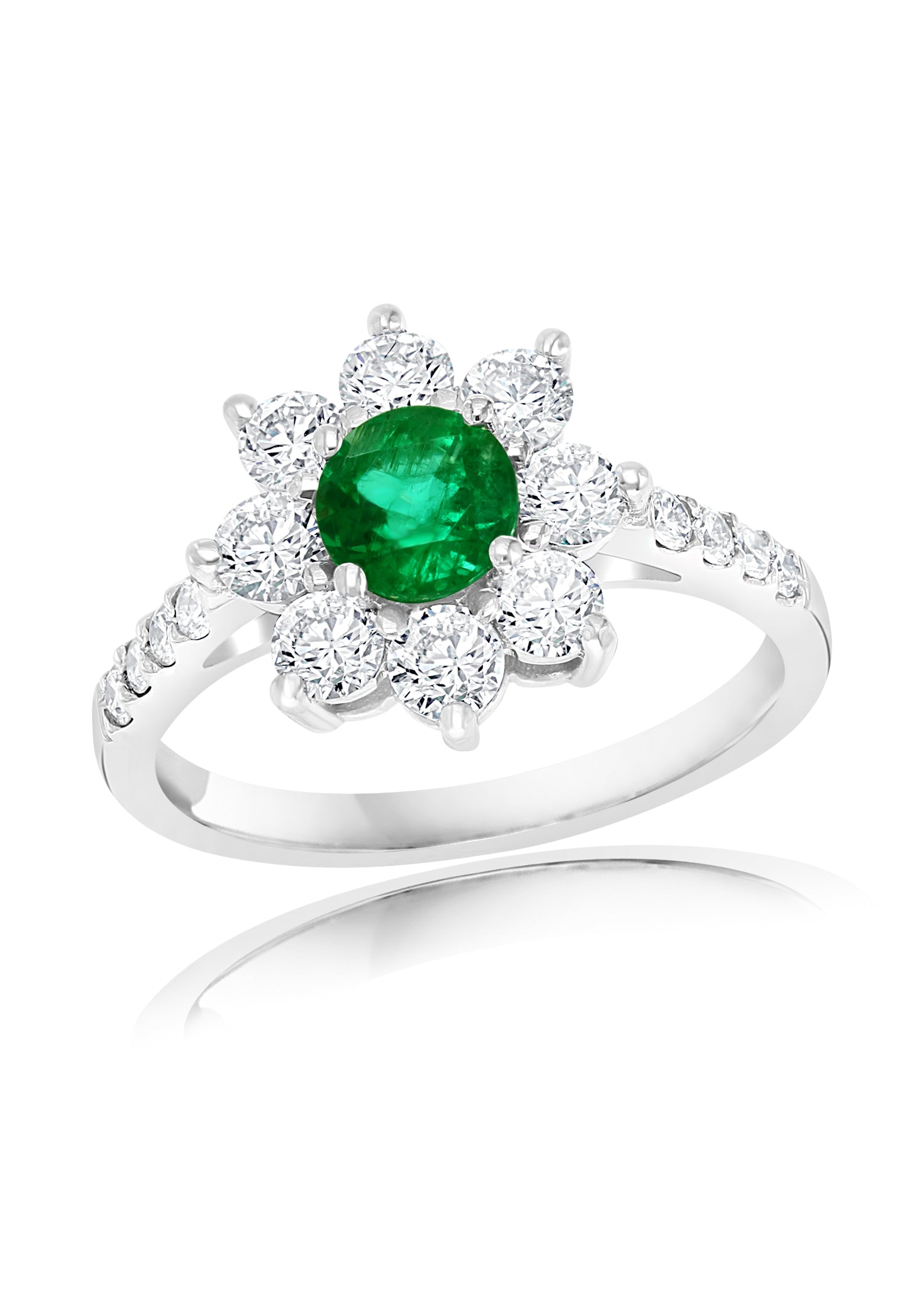 14K White Gold Emerald & Diamond Flower Ring