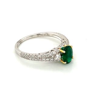 18K White Gold Oval Emerald & Diamond Ring