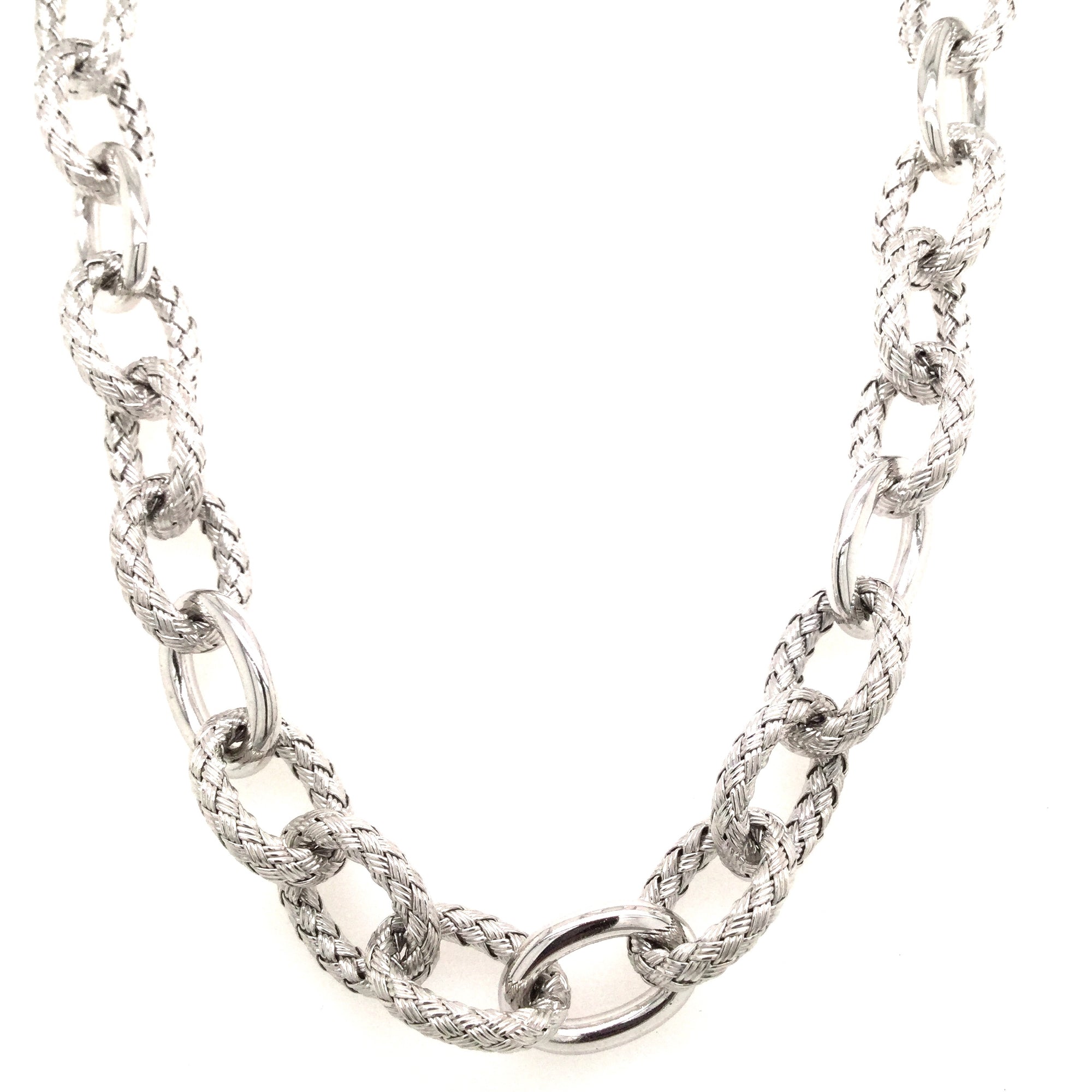 Sterling Silver Rhodium Plated Open Link Necklace 18"