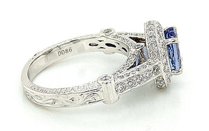 18K White Gold Tanzanite & Diamond Halo Ring