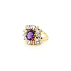 14K Yellow Gold Amethyst & Diamond Cocktail Ring