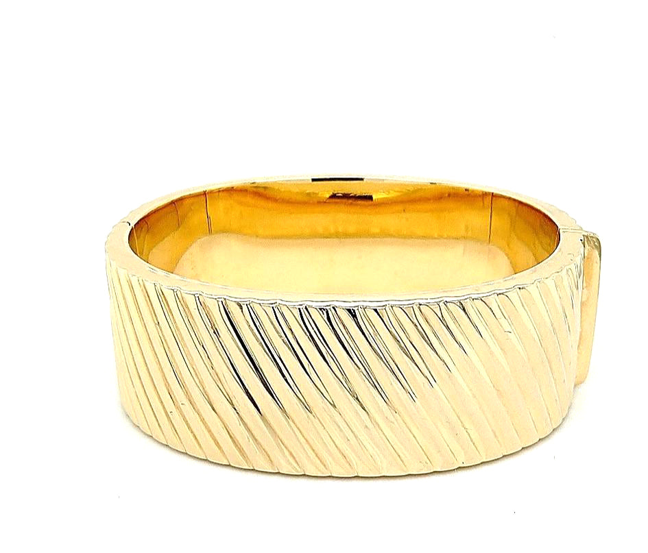 14K Yellow Gold Large Wave Style Bangle Bracelet
