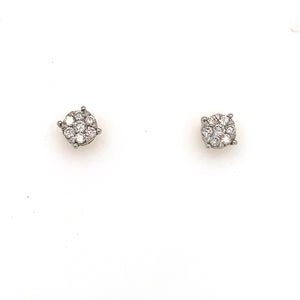14K White & Yellow Gold Cluster Diamond Stud Earrings