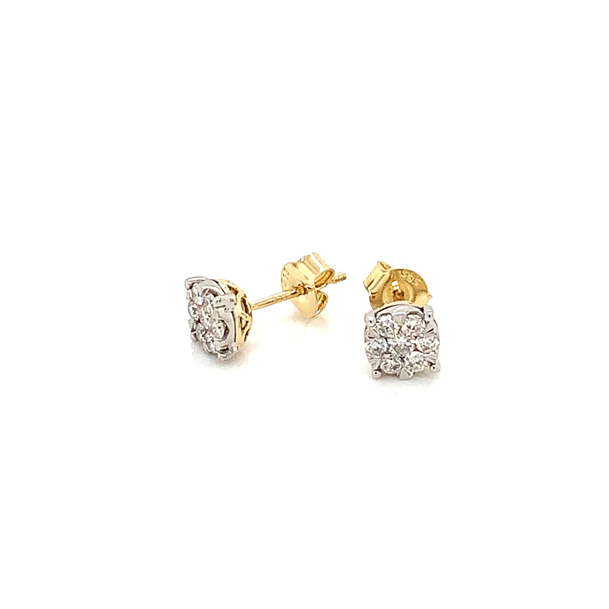 14K White & Yellow Gold Cluster Diamond Stud Earrings