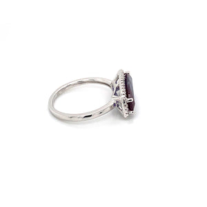 14K White Gold Created Alexandrite & Diamond Halo Ring