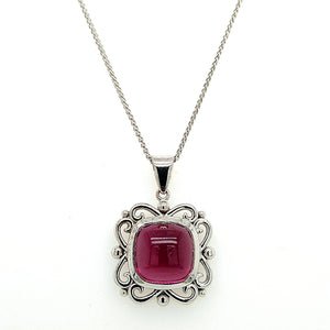 Henry's Custom Made 14K White Gold Cabochon Cut Rhodolite Garnet Necklace