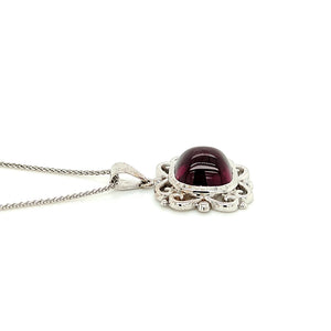 Henry's Custom Made 14K White Gold Cabochon Cut Rhodolite Garnet Necklace