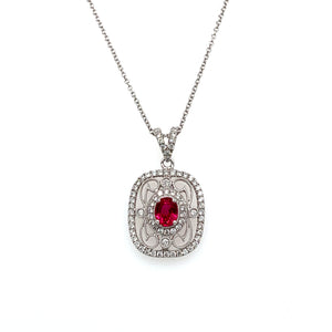 18K White Gold Ruby Vintage Style Necklace by Simon G. Jewelry