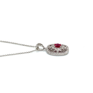 18K White Gold Ruby Vintage Style Necklace by Simon G. Jewelry