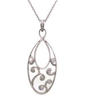 18K White Gold Filigree Drop Necklace