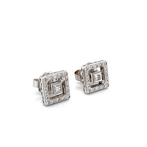 18K White Gold Square Diamond Stud Earrings by Charriol