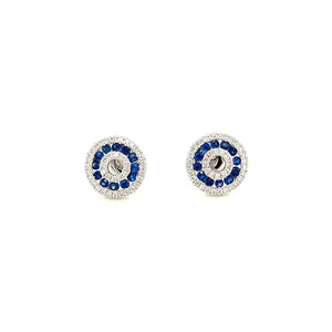 14K White Gold Blue Sapphire & Diamond Stud Earrings