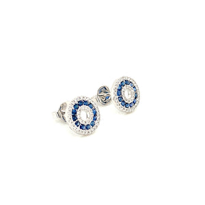 14K White Gold Blue Sapphire & Diamond Stud Earrings