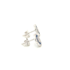 14K White Gold Blue Sapphire & Diamond Stud Earrings