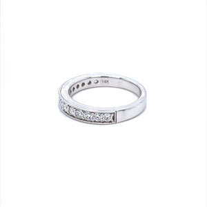 14K White Gold Channel Style Diamond Ring with Milgrain Edges