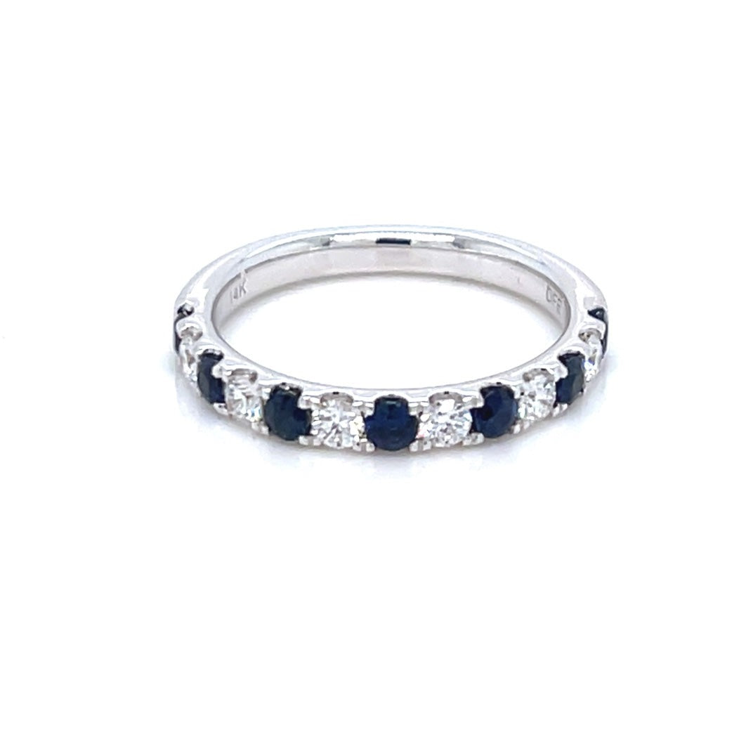 14K White Gold Sapphire & Diamond Alternating Ring