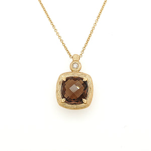 14K Yellow Gold Smoky Topaz & Diamond Accent