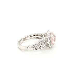 14K White Gold Rose Quartz & Diamond Ring