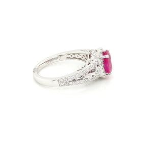 14K White Gold Ruby & Diamond Halo Vintage Style Ring