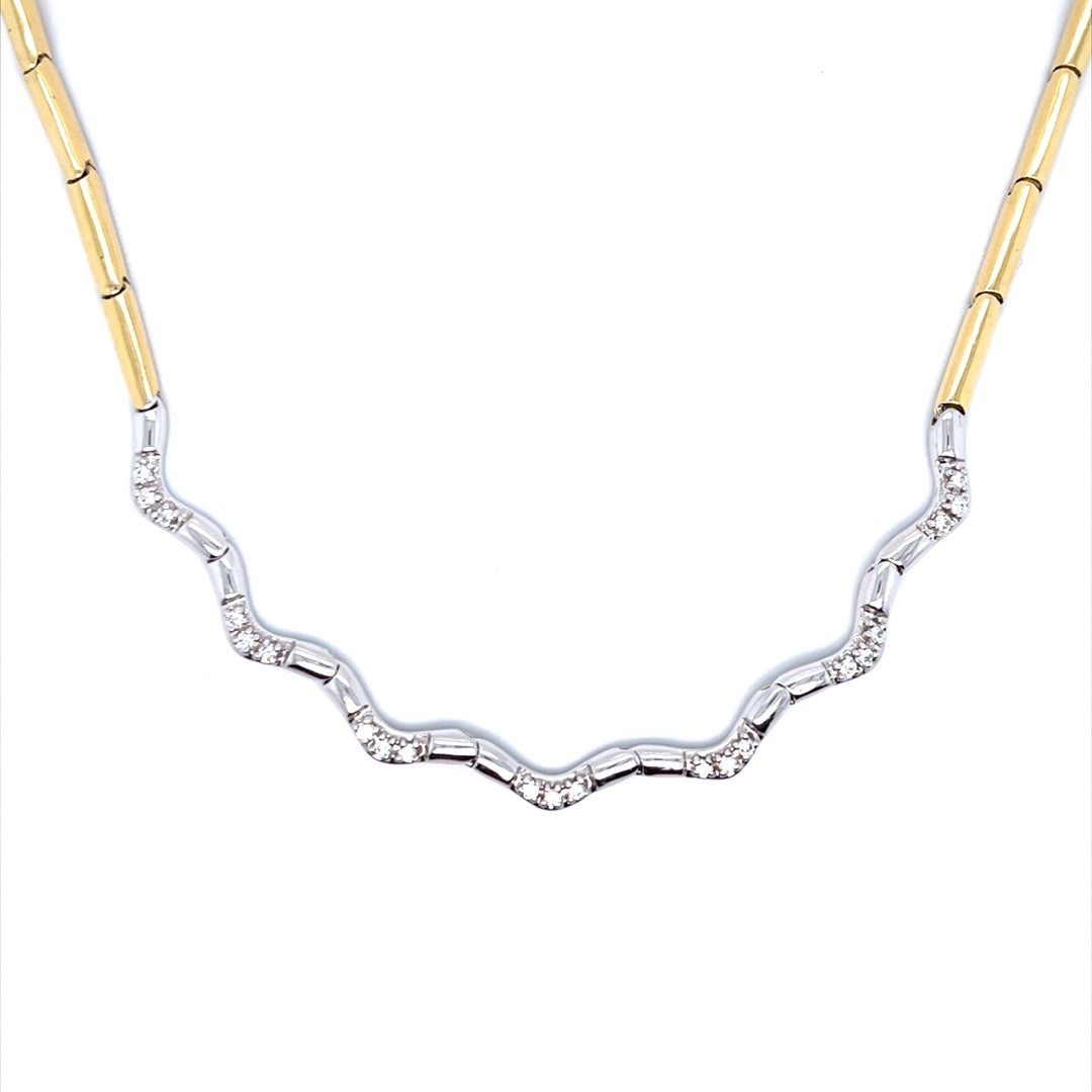 18K Yellow & White Gold Diamond Zig Zag Necklace