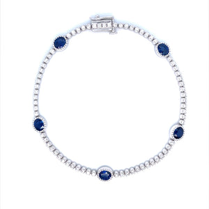 14K White Gold Sapphire & Diamond Station Bracelet