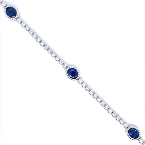 14K White Gold Sapphire & Diamond Station Bracelet