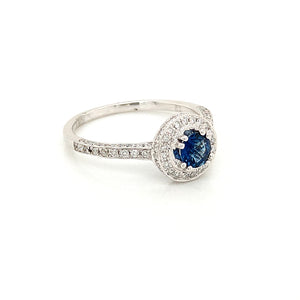 14K White Gold Diamond And Sapphire Ring