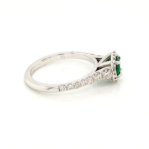 14K White Gold Halo Style Emerald and Diamond Ring