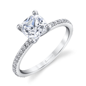 Sylvie 14K White Gold Cushion Diamond Engagement Ring with 2.26 Carat Center