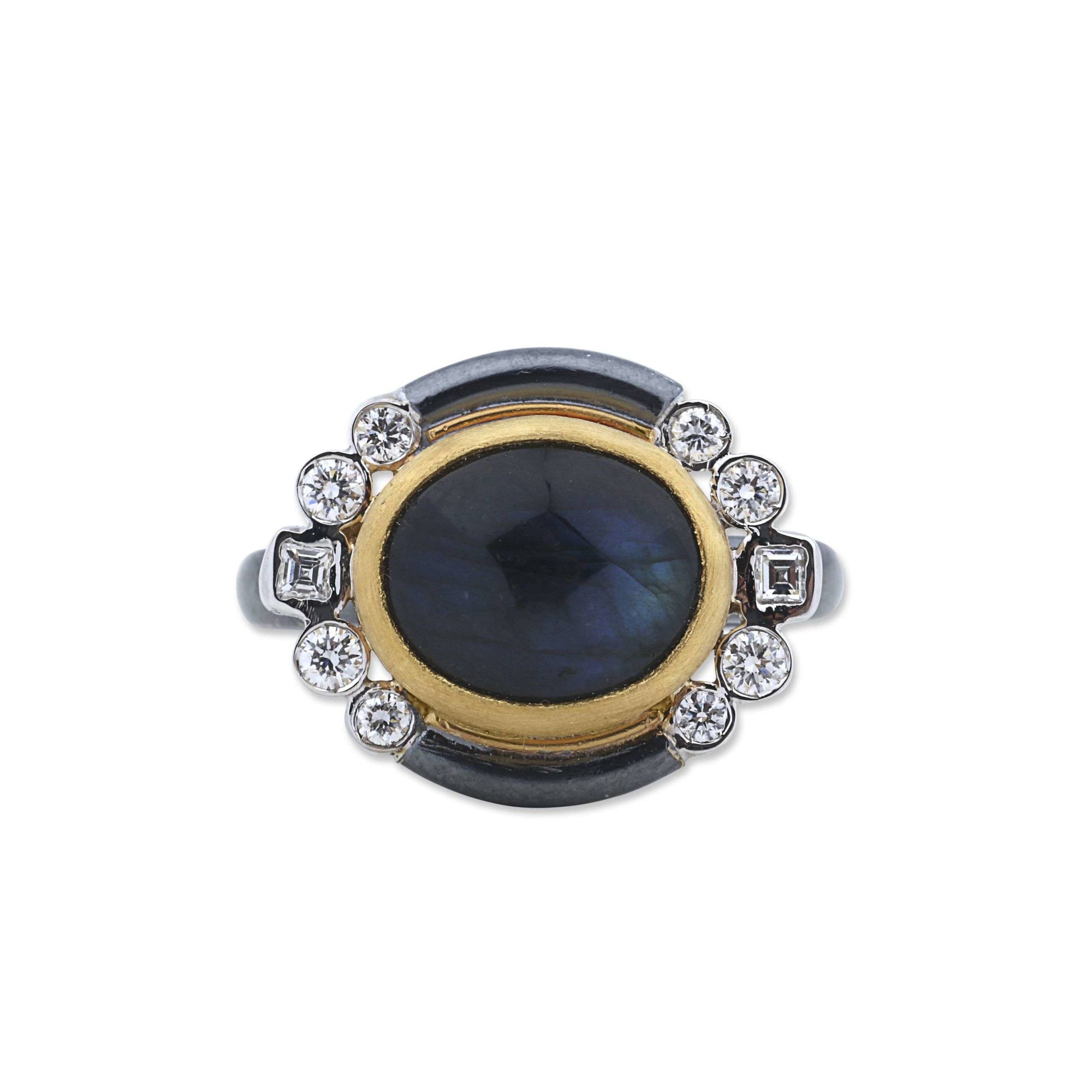 Lika Behar 24K Gold & Oxidized Silver “Deck” Ring With Oval Labradorite & Diamond Accents