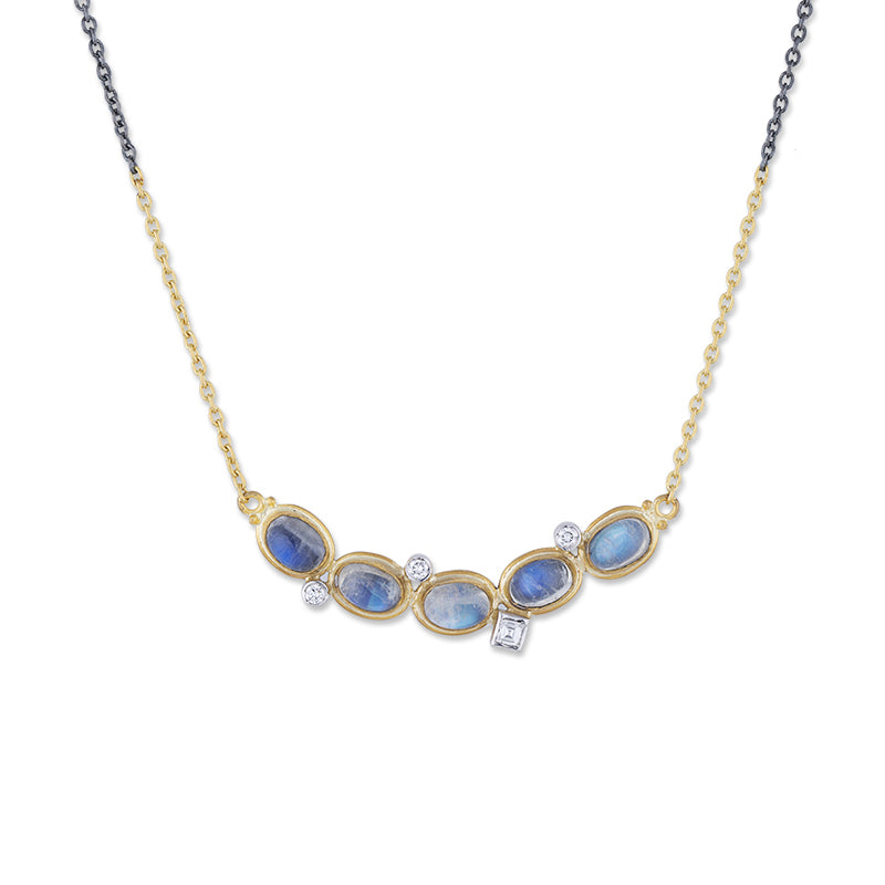 Lika Behar 24K Gold Moonstone & Diamonds Necklace with Oxidized Sterling Silver Chain