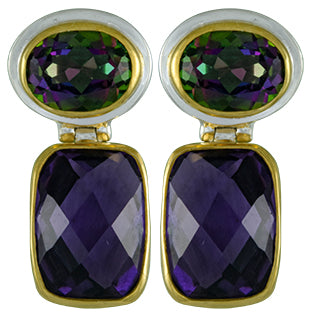 Michou Sterling Silver And 22K Yellow Gold Plated Mystic Fire Topaz, Amethyst Earrings
