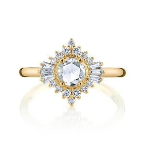 18K Yellow Gold Rose Cut Diamond Halo Ring
