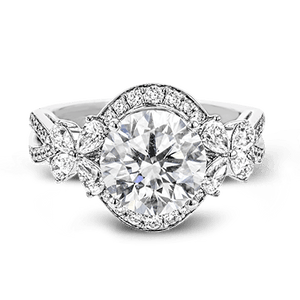 18K White Gold Diamond Floral Design Split Shank Engagement Ring by Simon G. Jewelry