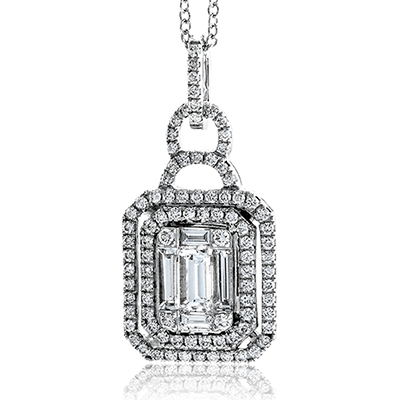 Simon G. 18K White Gold Emerald Shaped Diamond Mosaic Necklace