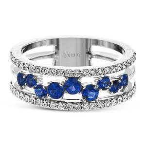 18K White Gold Scatter Set Sapphire & Diamond Wide Ring by Simon G. Jewelry