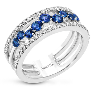 18K White Gold Scatter Set Sapphire & Diamond Wide Ring by Simon G. Jewelry