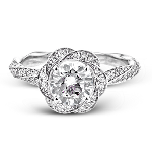 18K White Gold Round Twist Design Diamond Halo Engagement Ring by Simon G. Jewelry