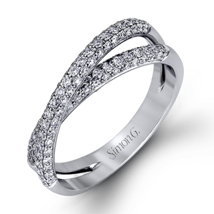 Simon G. 18K White Gold Micro Pave Double Row Cross Over Diamond Band