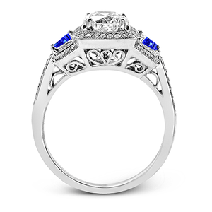 18K White Gold Diamond Engagement Ring with Side Sapphire Accents by Simon G. Jewelry