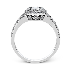 Simon G. 18K White Gold Diamond Emerald Cut & Pave Set Double Halo Engagement Ring