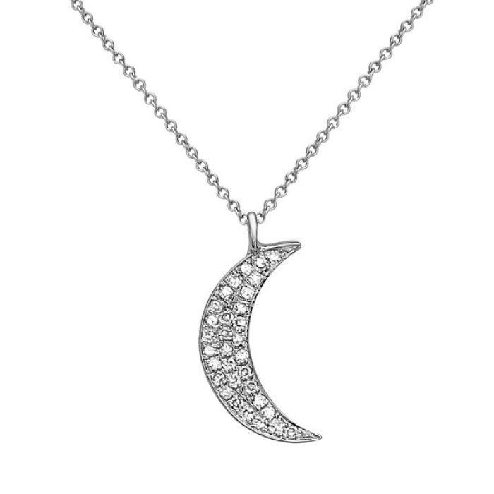14K White Gold Diamond Moon Necklace