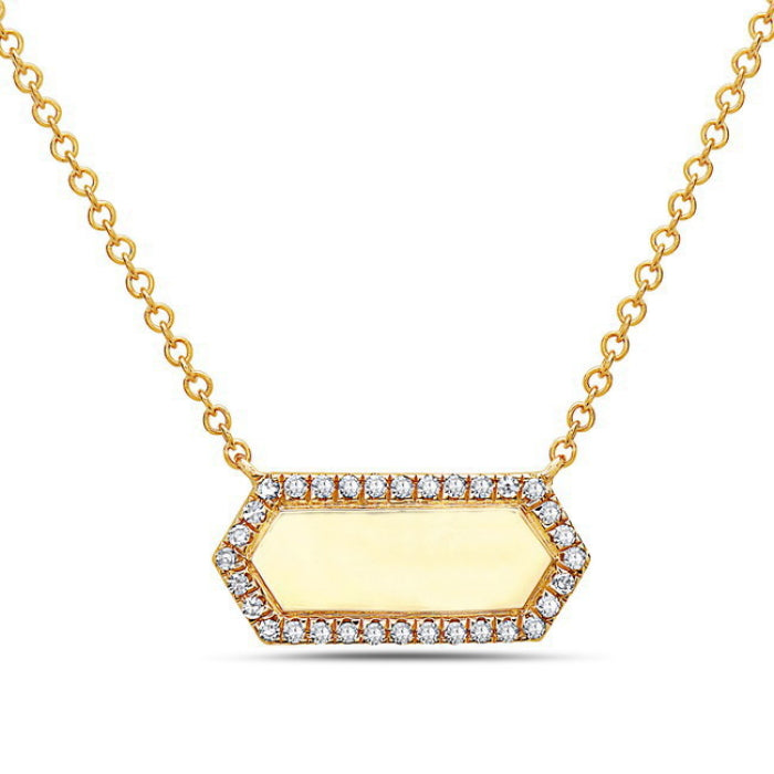 14K Yellow Gold Hexagonal Bar Necklace with Diamond Accents